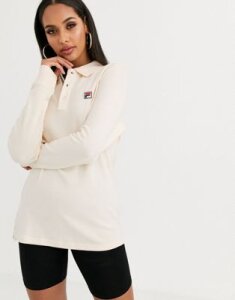 Fila long sleeve polo top with chest logo in waffle-Cream