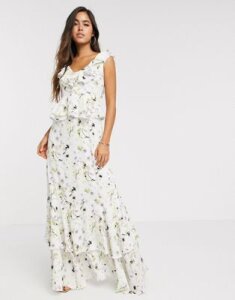 Forever U Collection satin ruffle maxi dress in soft floral-Multi