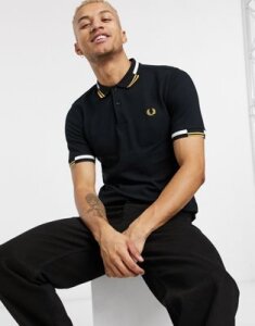 Fred Perry abstract tipped polo shirt in black