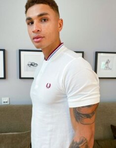 Fred Perry bomber collar twin tipped polo in white