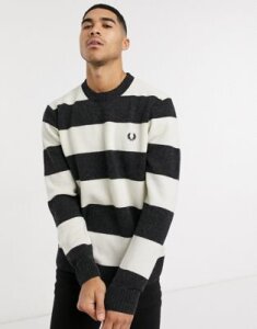 Fred Perry striped crew neck sweater in black and white