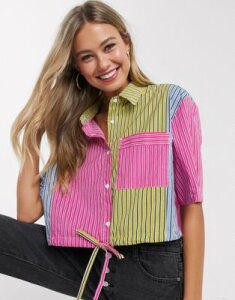 French Connection cropped short sleeve stripe shirt-Multi