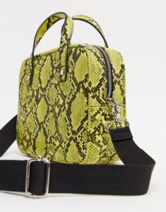 French Connection neon yellow snakeprint bag with detachable strap