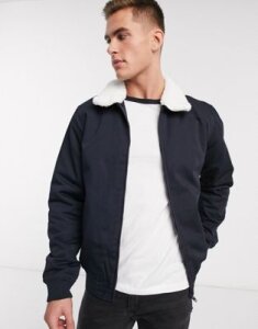 French Connection padded harrington jacket with fleece collar-Navy