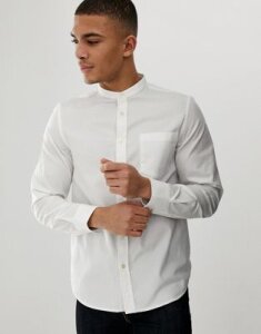 French Connection plain grandad collar shirt-White