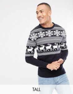 French Connection TALL Reindeer Fairisle Holidays Sweater-Navy