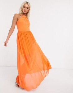 French Connection twist halter maxi dress in orange