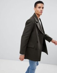 French Connection Wool Blend Double Breasted Pea Coat-Green