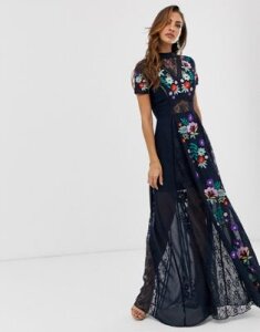 Frock & Frill embroidered short sleeve maxi-Black