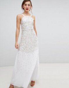Frock & Frill Scatter Sequin Maxi Dress-Cream