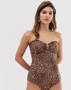 Gestuz Kelly leopard print swimsuit-Brown