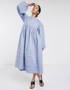 Ghospell extreme oversized smock dress with tie open back-Blue
