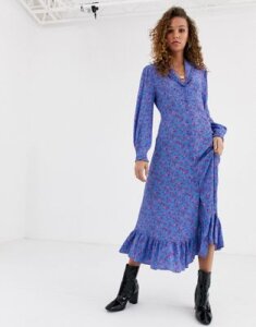 Ghost Anouk crepe midi dress with western collar detail-Blue