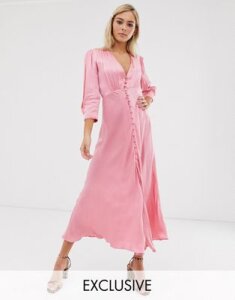 Ghost exclusive maddison button front satin midi dress-Pink
