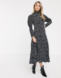 Ghost lia midi dress with puff sleeves in crepe-Black