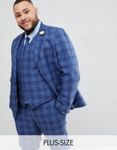 Gianni Feraud PLUS Slim Fit Wedding Check Suit Jacket-Navy