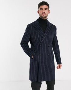 Gianni Feraud Premium Blend Chalk Stripe Overcoat-Navy