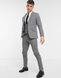 Gianni Feraud Slim Fit Wool Blend Small Check Suit Pants-Gray