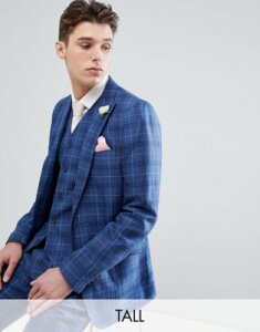 Gianni Feraud TALL Slim Fit Wedding Check Suit Jacket-Navy