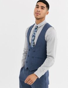 Gianni Feraud Winter Wedding Slim Fit Tweed Wool Blend Suit Vest-Blue
