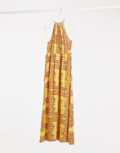 Gilli halterneck maxi dress in floral placement print-Yellow
