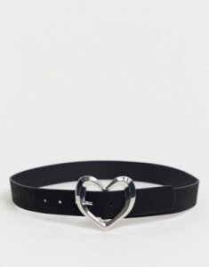Glamorous black waist & hip belt with silver hammered heart buckle