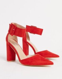 Glamorous buckle block heeled pumps in red