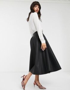 Glamorous circle midi skirt in soft faux leather-Black