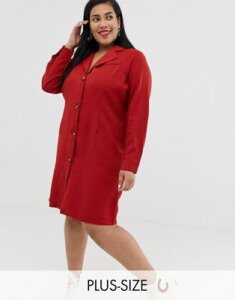Glamorous Curve button front dress with collar-Red