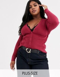 Glamorous Curve button through top in deep rib knit-Red
