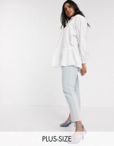 Glamorous Curve smock shirt with frill collar and peplum hem in cotton-White