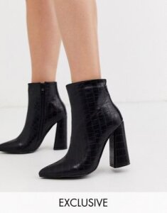Glamorous Exclusive heeled ankle boots in black croc