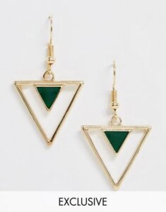 Glamorous Exclusive triangle enamel drop earrings gold