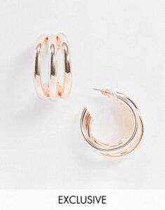 Glamorous Exclusive triple hoop earrings in rose gold