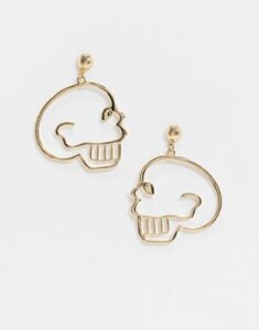 Glamorous Halloween earrings with abstract skull in gold