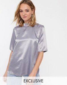 Glamorous high neck top in soft organza-Gray