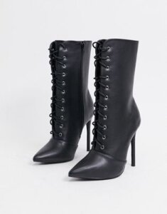 Glamorous lace up boots in black leather look