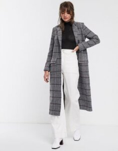 Glamorous maxi coat in grid check-Gray