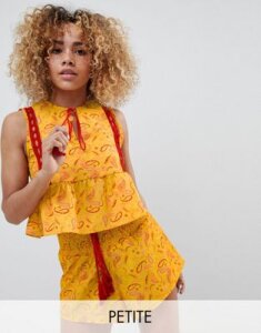 Glamorous Petite Folk Top With Peplum Hem And Tassle Ties In Patchwork Print Two-Piece-Yellow
