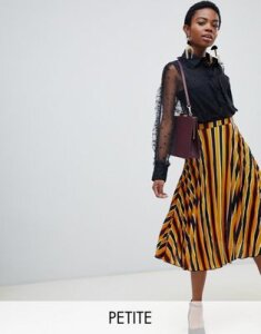 Glamorous Petite midi skirt in pleated bold stripe-Multi