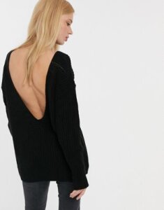 Glamorous relaxed sweater with scoop back-Black