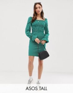 Glamorous Tall dress with puff sleeves in pinstripe-Green