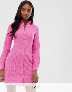 Glamorous Tall long sleeve mini shirt dress in gingham-Pink