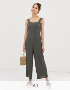 Glamorous Tall minimal jumpsuit with button back straps-Green
