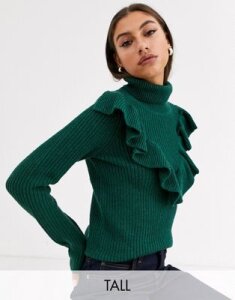 Glamorous Tall sweater with ruffle detail in chunky knit-Green
