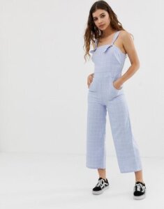 Glamorous tie shoulder jumpsuit in grid check chambray-Blue