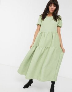 Glamorous tiered maxi smock dress in quilted fabric-Green