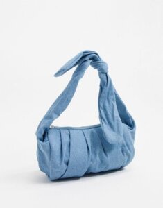 Glamorous unstructured satin knot handle baguette grab bag in denim-Blue