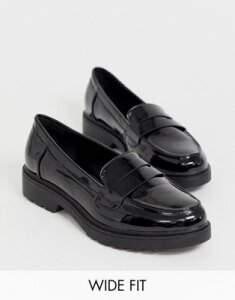 Glamorous Wide Fit black patent chunky loafers