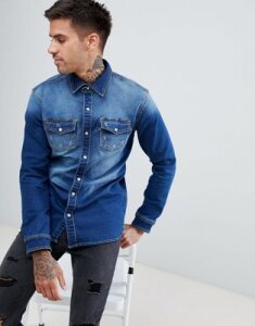 Good For Nothing muscle denim shirt-Blue